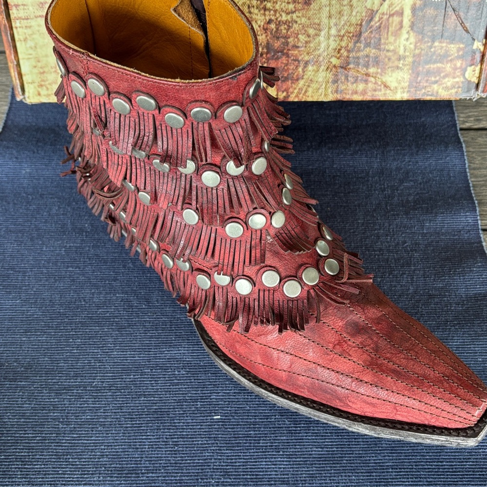 NWB Old Gringo Burgundy Medusa Fringe Ankle Boots 9B - Picture 8 of 8